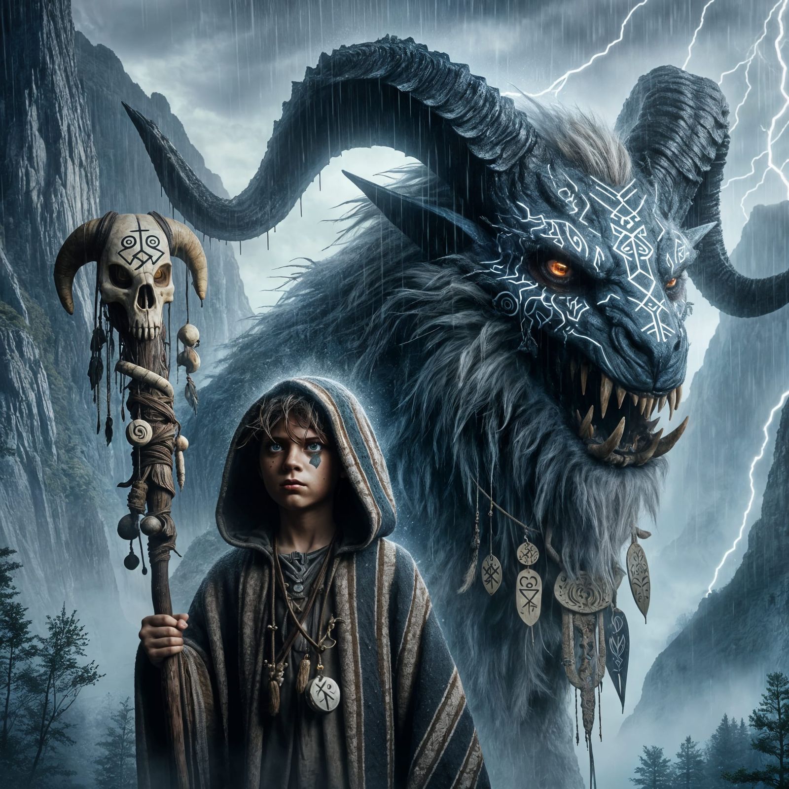 Hispanic Boy and Storm Guardian in Digital Painting