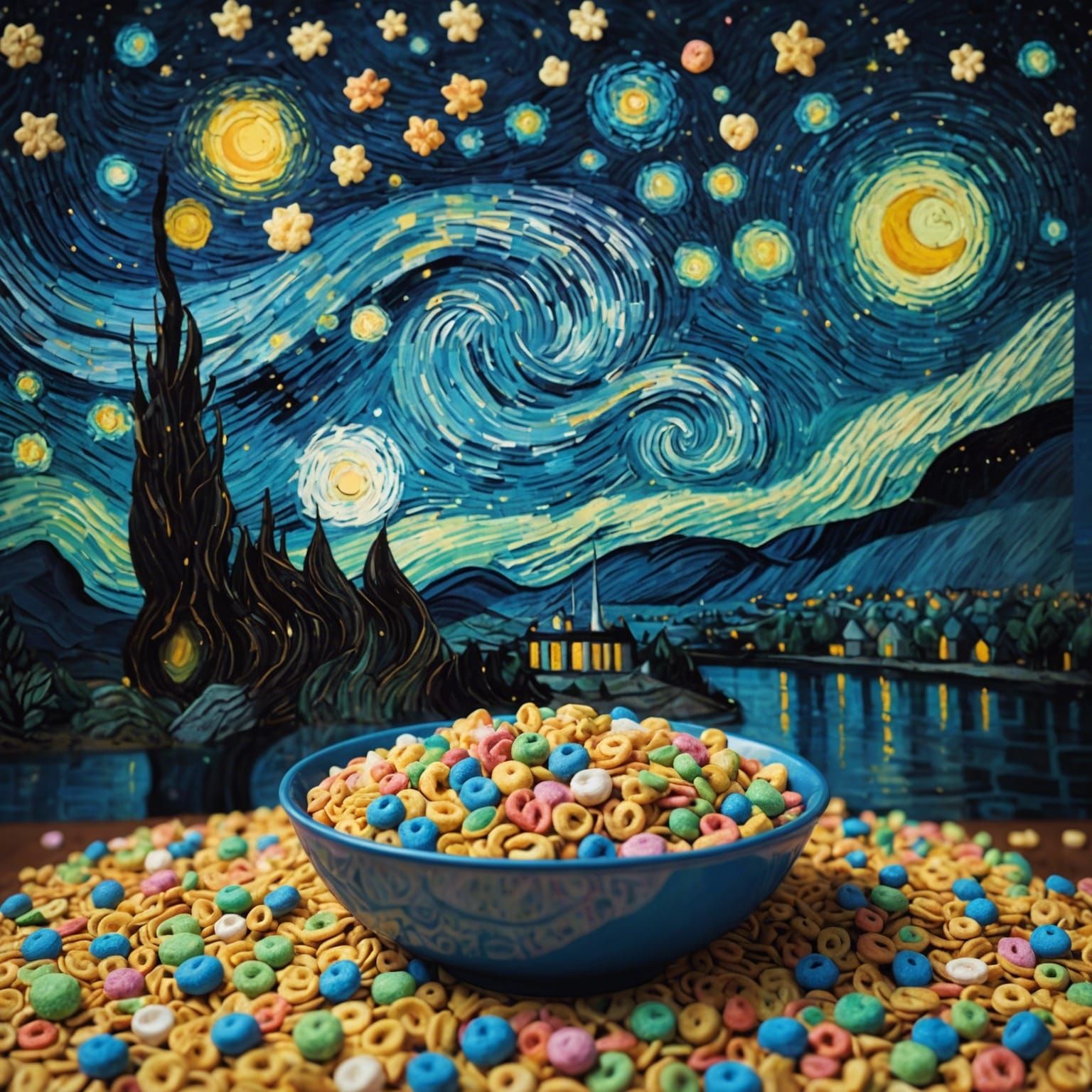 Starry Night Reimagined as Cereal Art