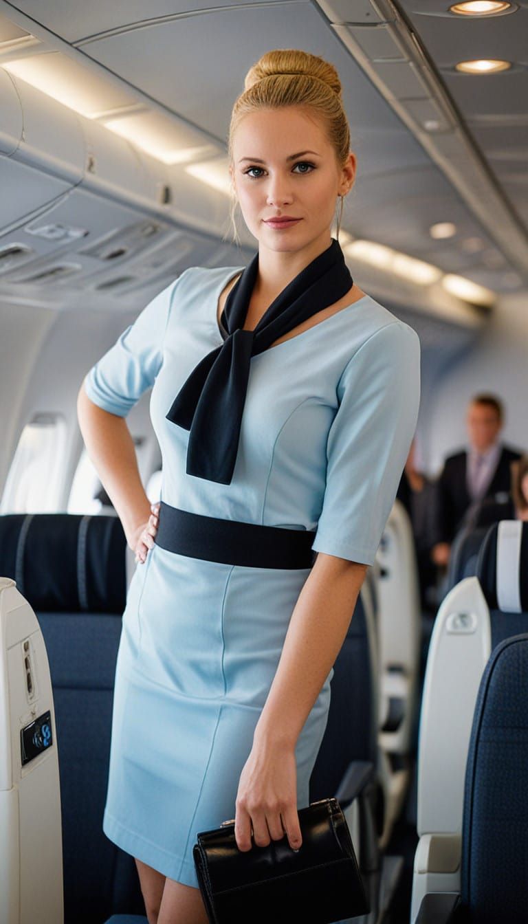 Elegant Flight Attendant Captured in Poised Professional Por...