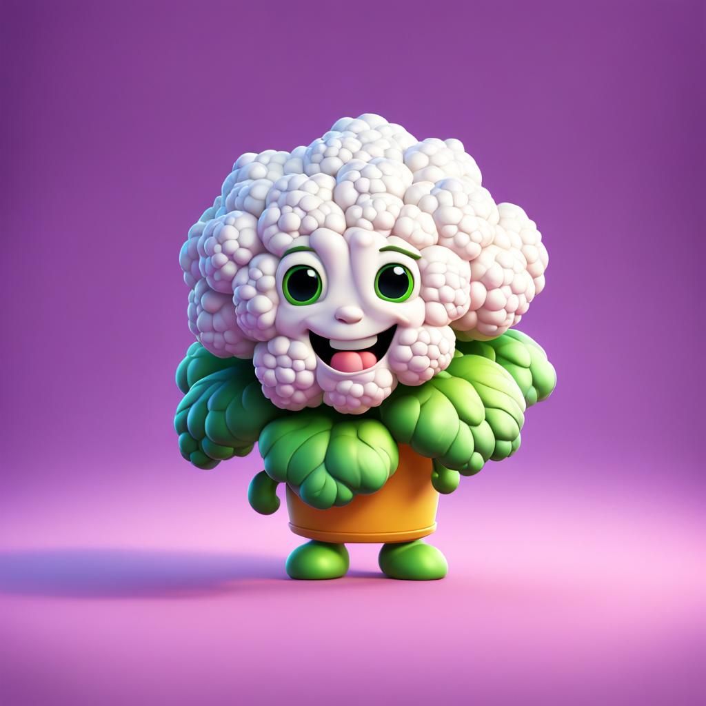 Chibi Cauliflower Character in Pixar Style