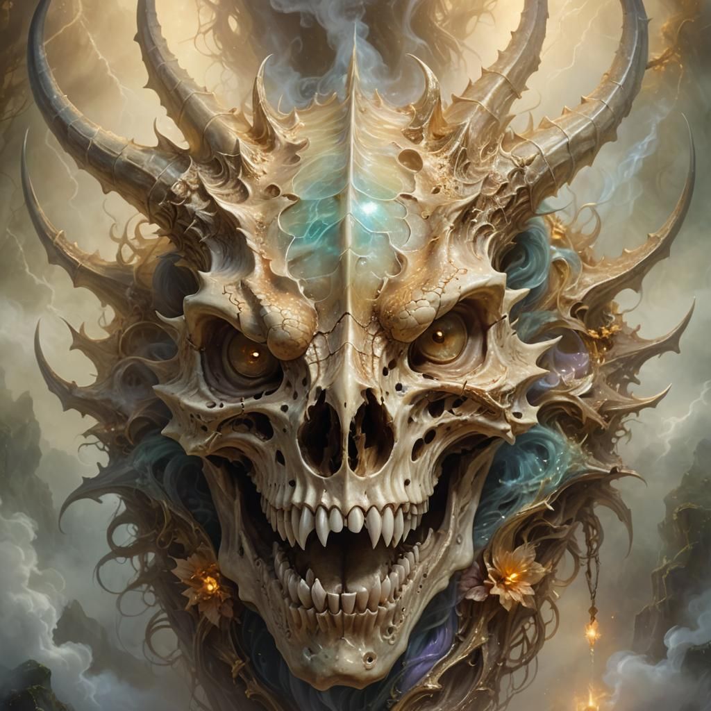 Mystical Dragon Skull in Ethereal Fantasy Style