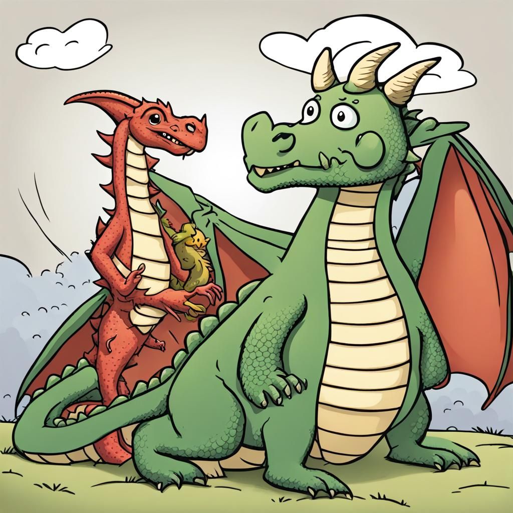 Dragon and Friend Comic Strip Illustration