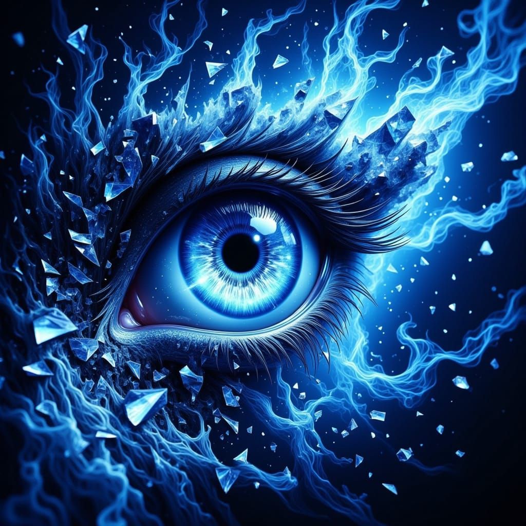 Mystical Unicorn's Shattered Eye in Vibrant, Electric Blue F...