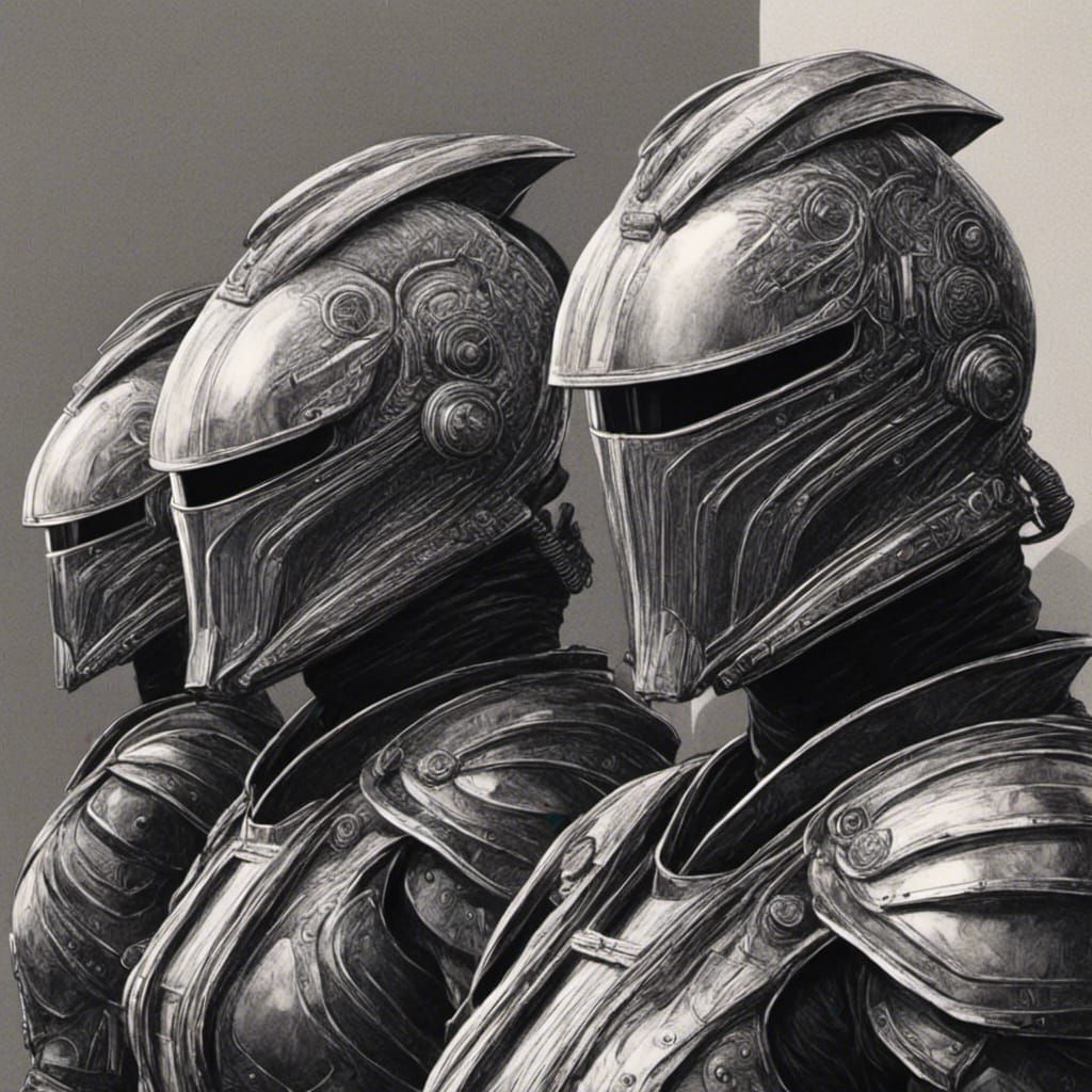 <lora:Pop sketch:1.0> Dune style modern retro Syfy armor with modern Syfy retro tech face helmets.