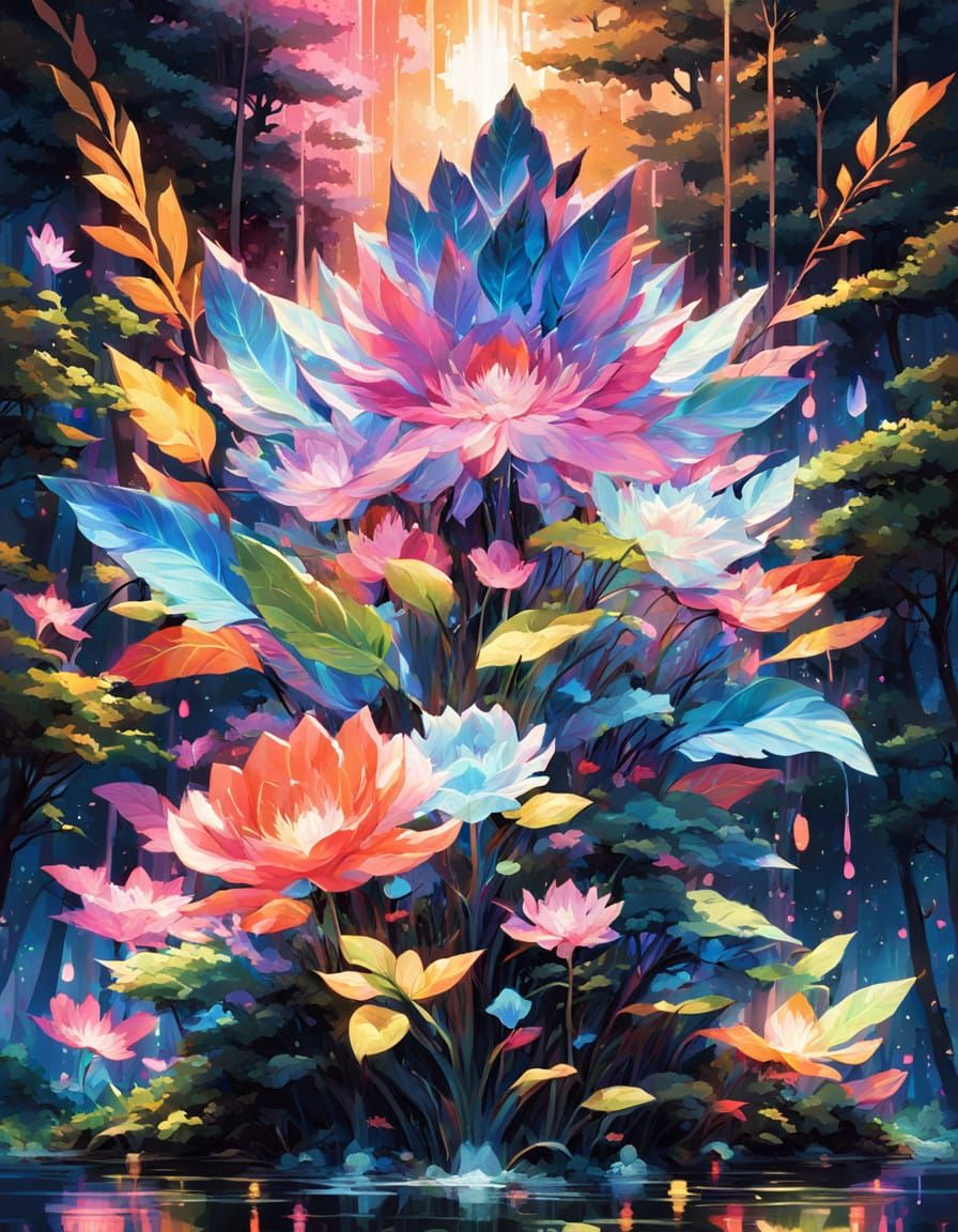 Whimsical Neon Forest Dreamscape in Vibrant Colors