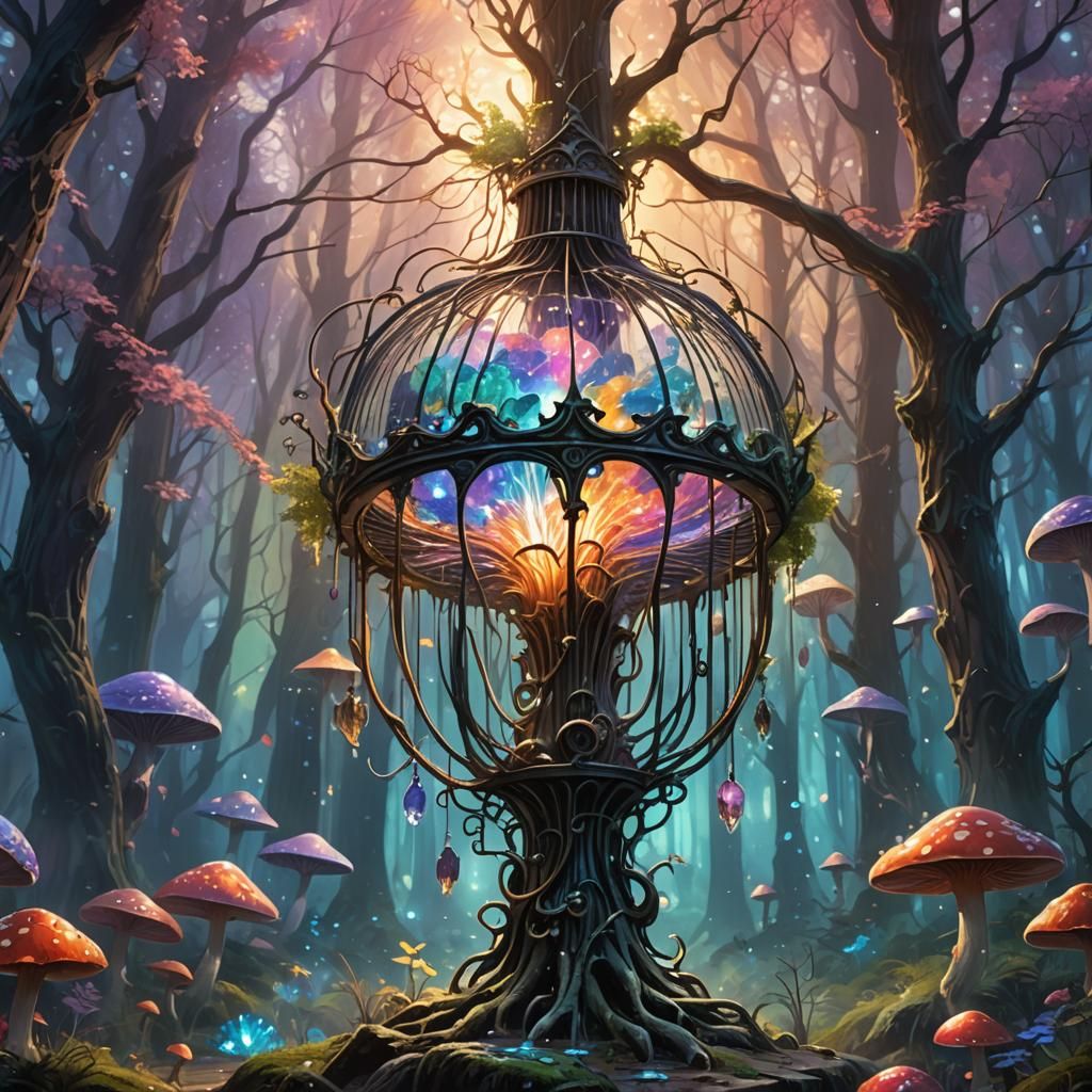 Mystic Forest: Crystalline Trees in Psychedelic Fantasy