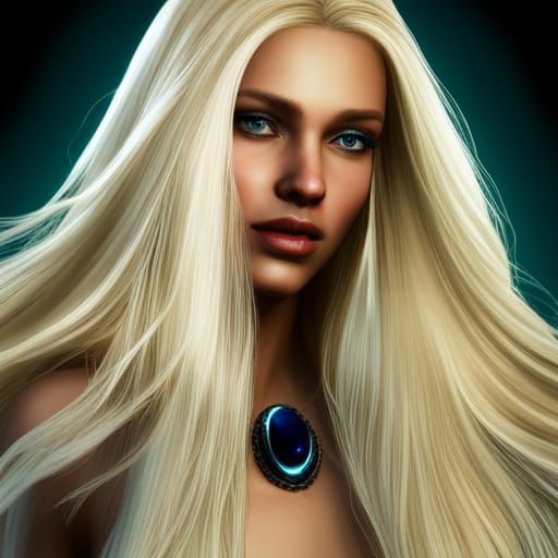 Fantasy Woman with Obsidian Gem, Detailed Digital Art