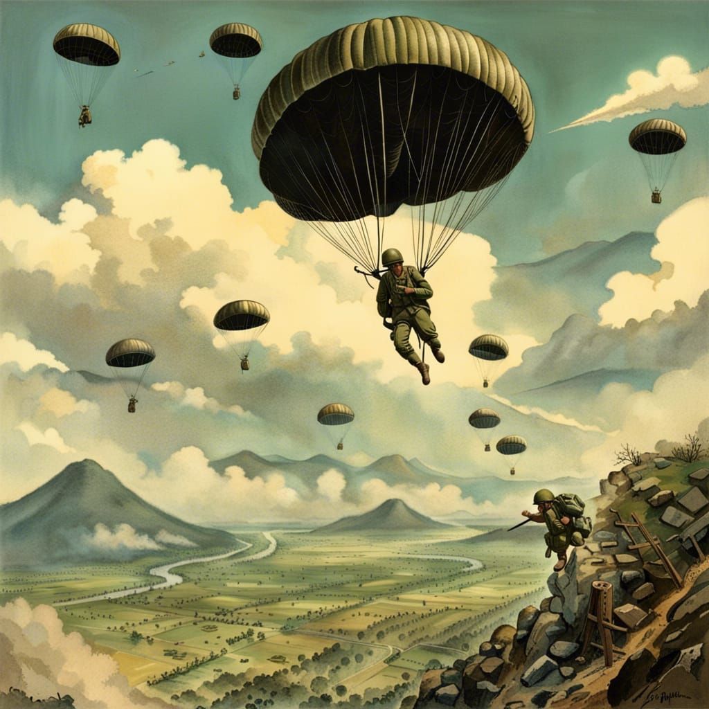 French paratroopers over Dien Bien Phu, 1954