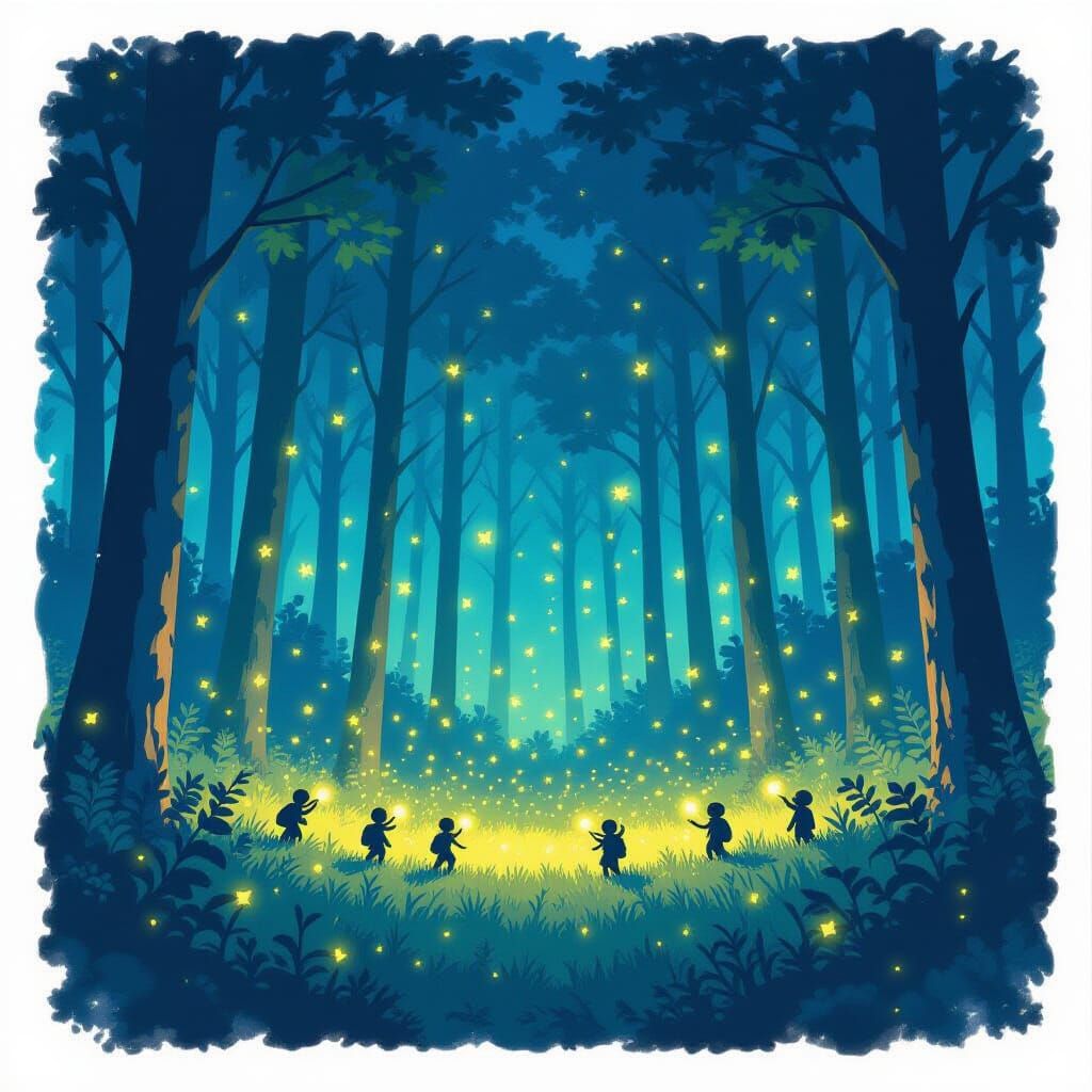 Magical Fireflies Dancing in Enchanted Forest Clearing