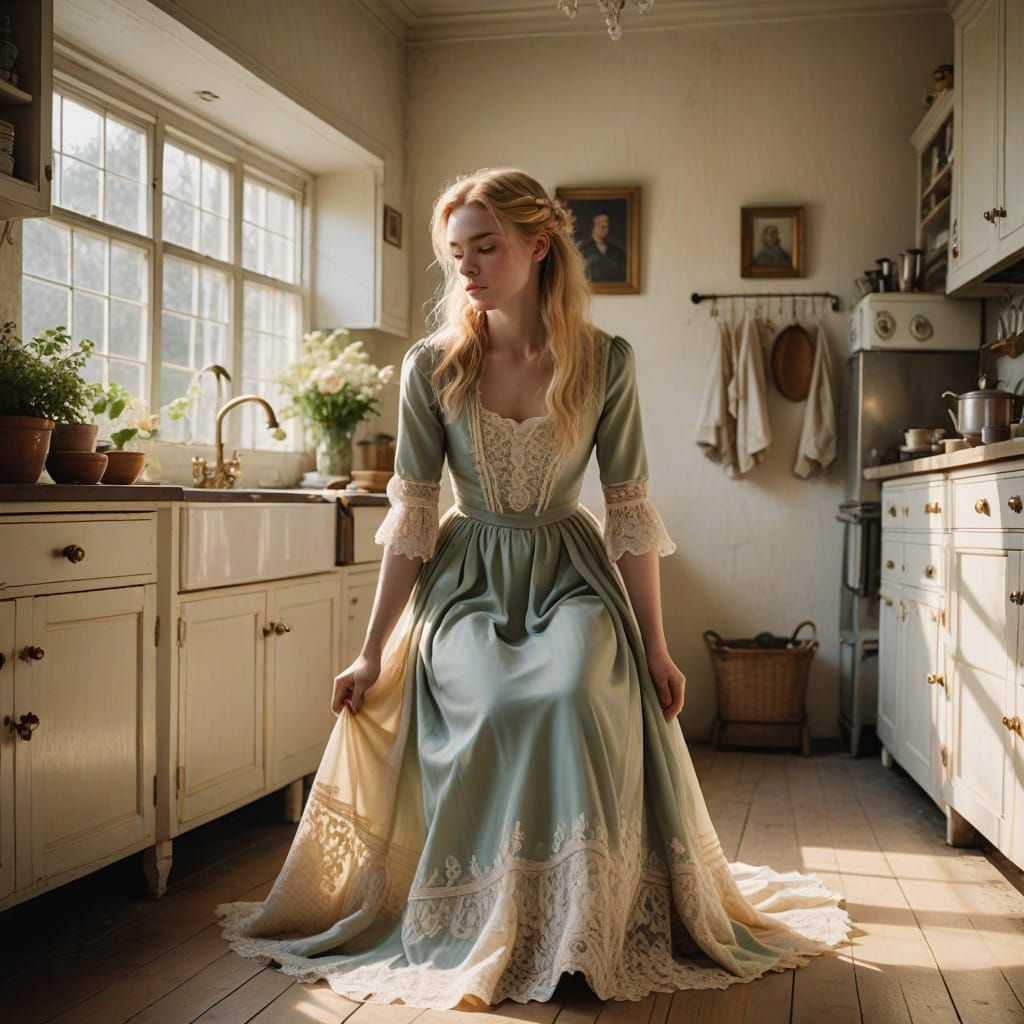 Young Man in Whimsical 19th-Century Dress with Gentle Smile