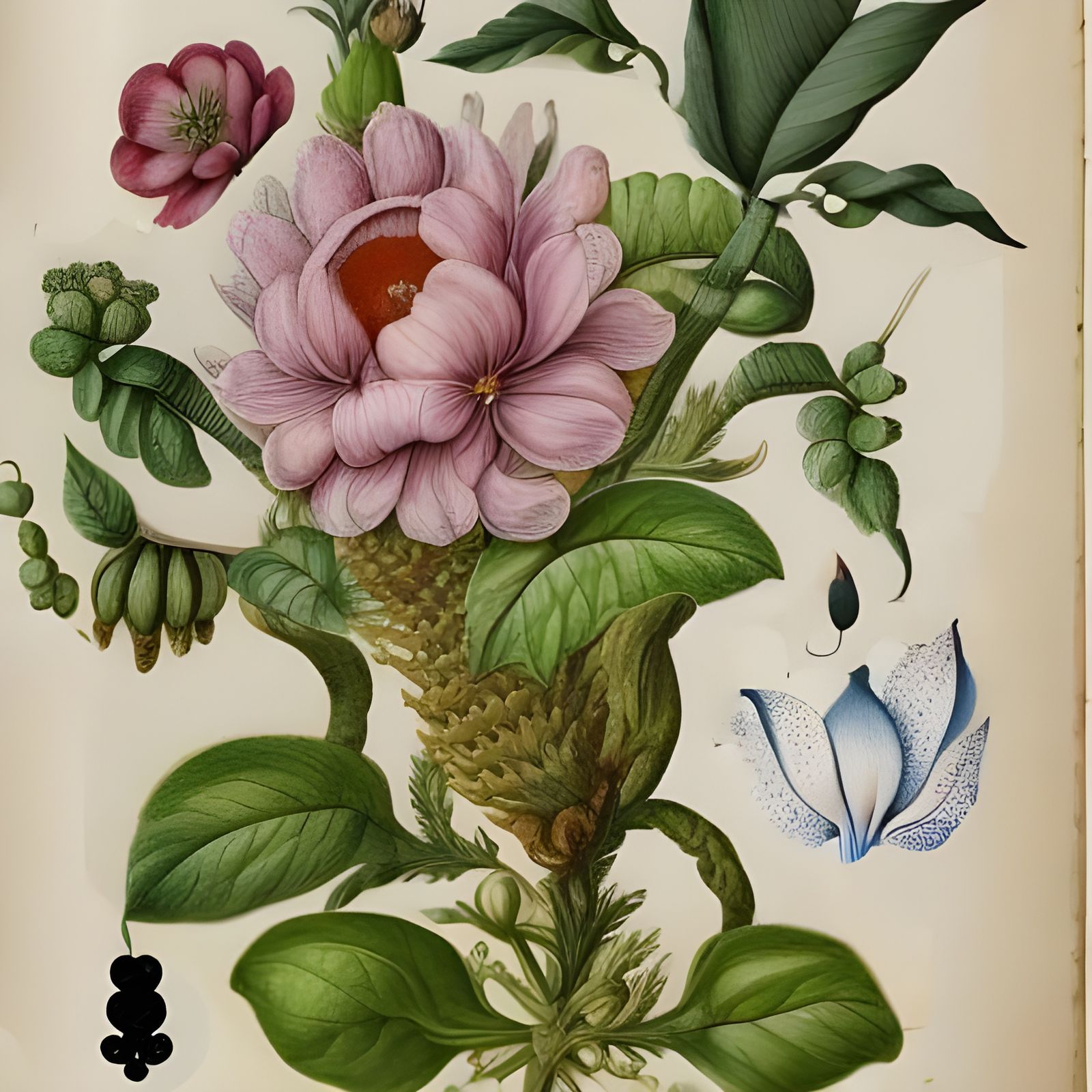 Botanical Ink Drawing of Naturalistic Flowers