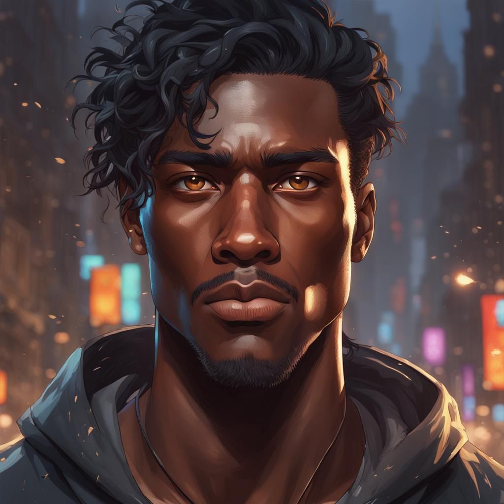 Sad Young Man Portrait in Hyperdetailed Style