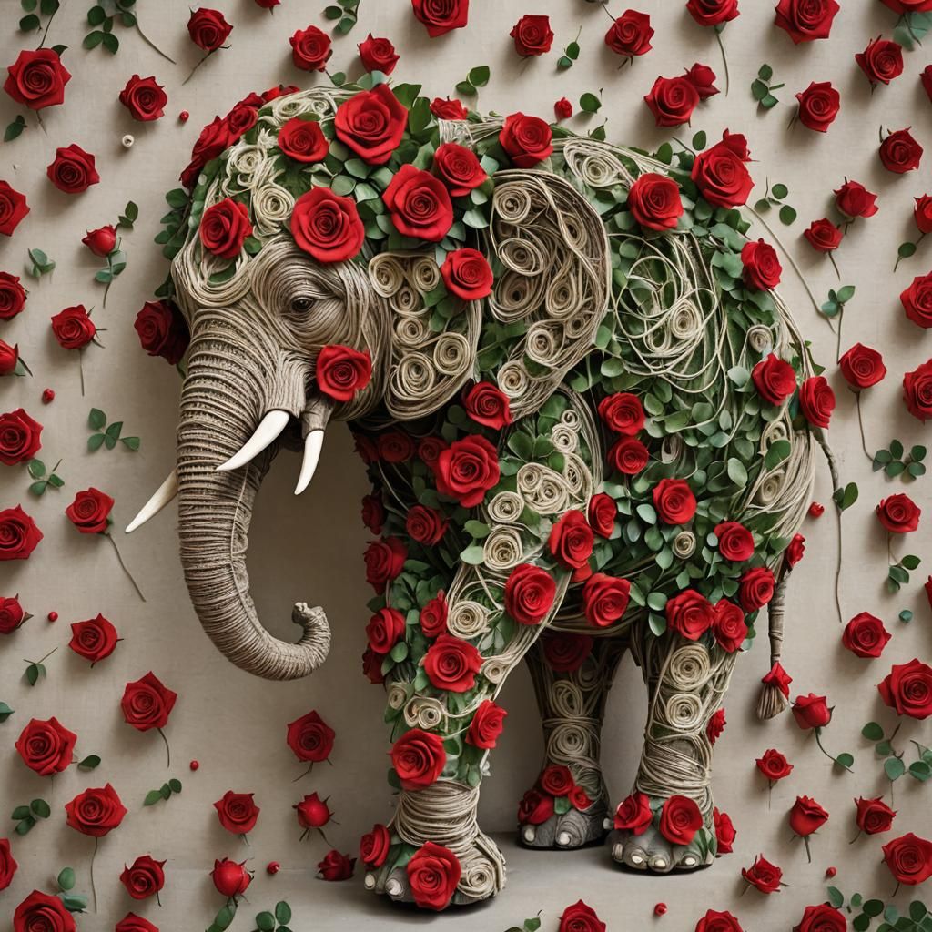 Rose Elephant: A Floral String Sculpture