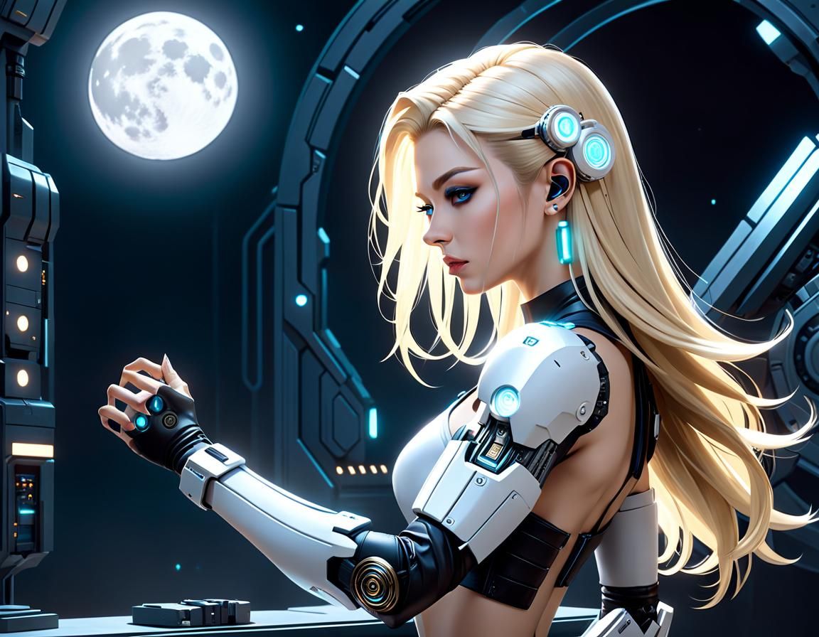 Cyberpunk Woman with Mechanical Arm