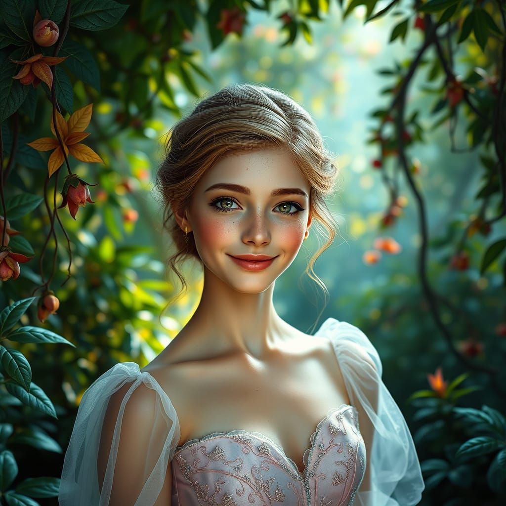 Enchanting Cinderella in Vibrant Dreamlike Landscape