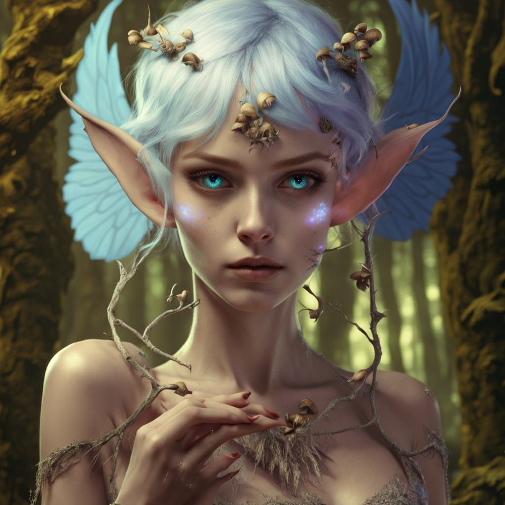 Impish Fairy in Moonlit Forest Digital Matte Painting