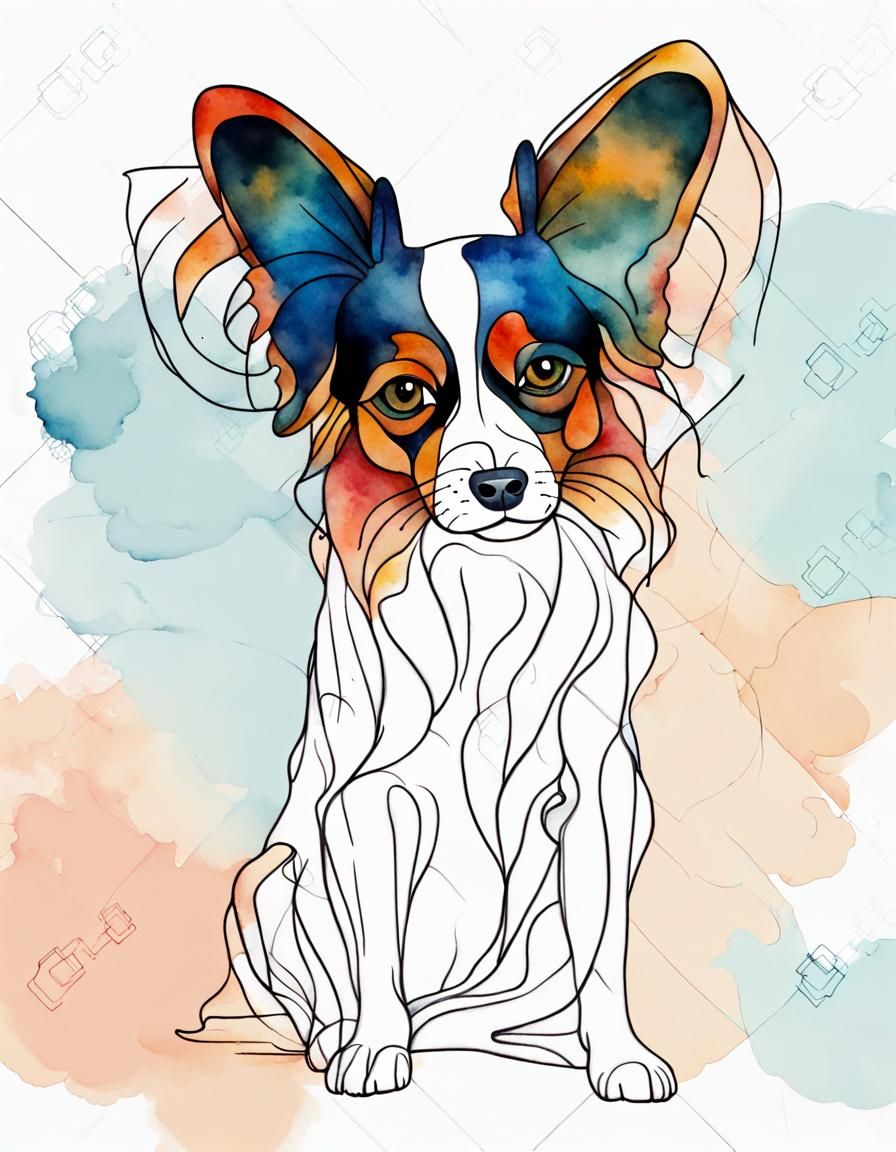 Line Art-Papillon Dog