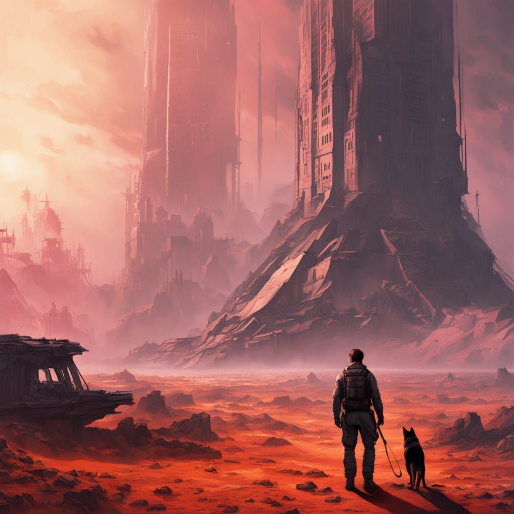 Wasteland Traveler with Dog: Cinematic Digital Art