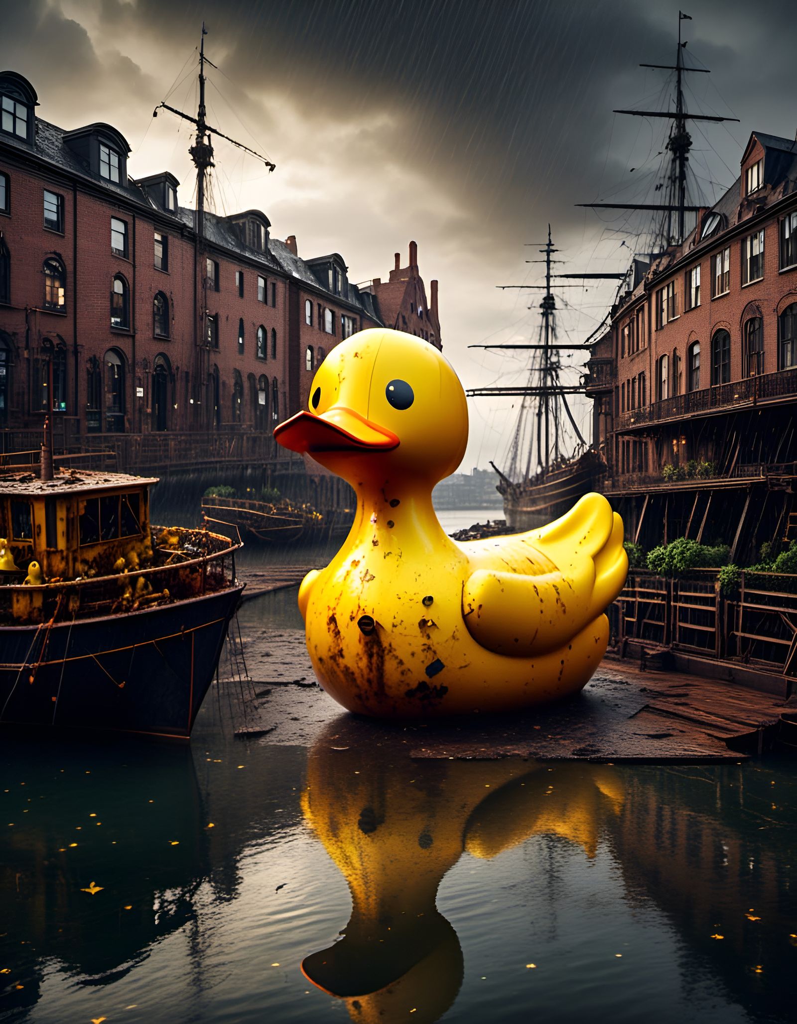 Steampunk Duck Looms Over Victorian Dock