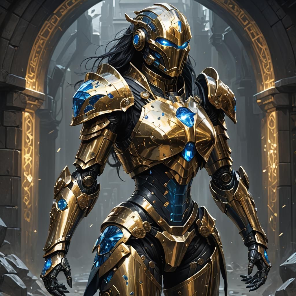 Female Warforged in Powered Armor, Dark Fantasy Art
