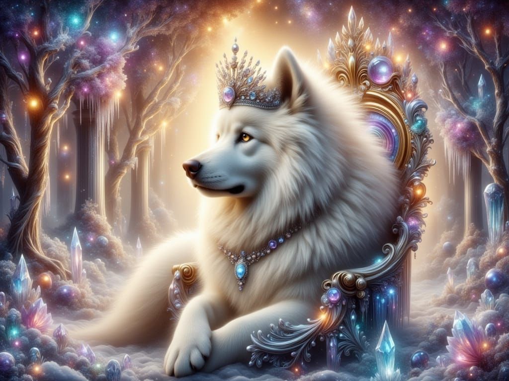 Regal Samoyed King on Crystalline Throne