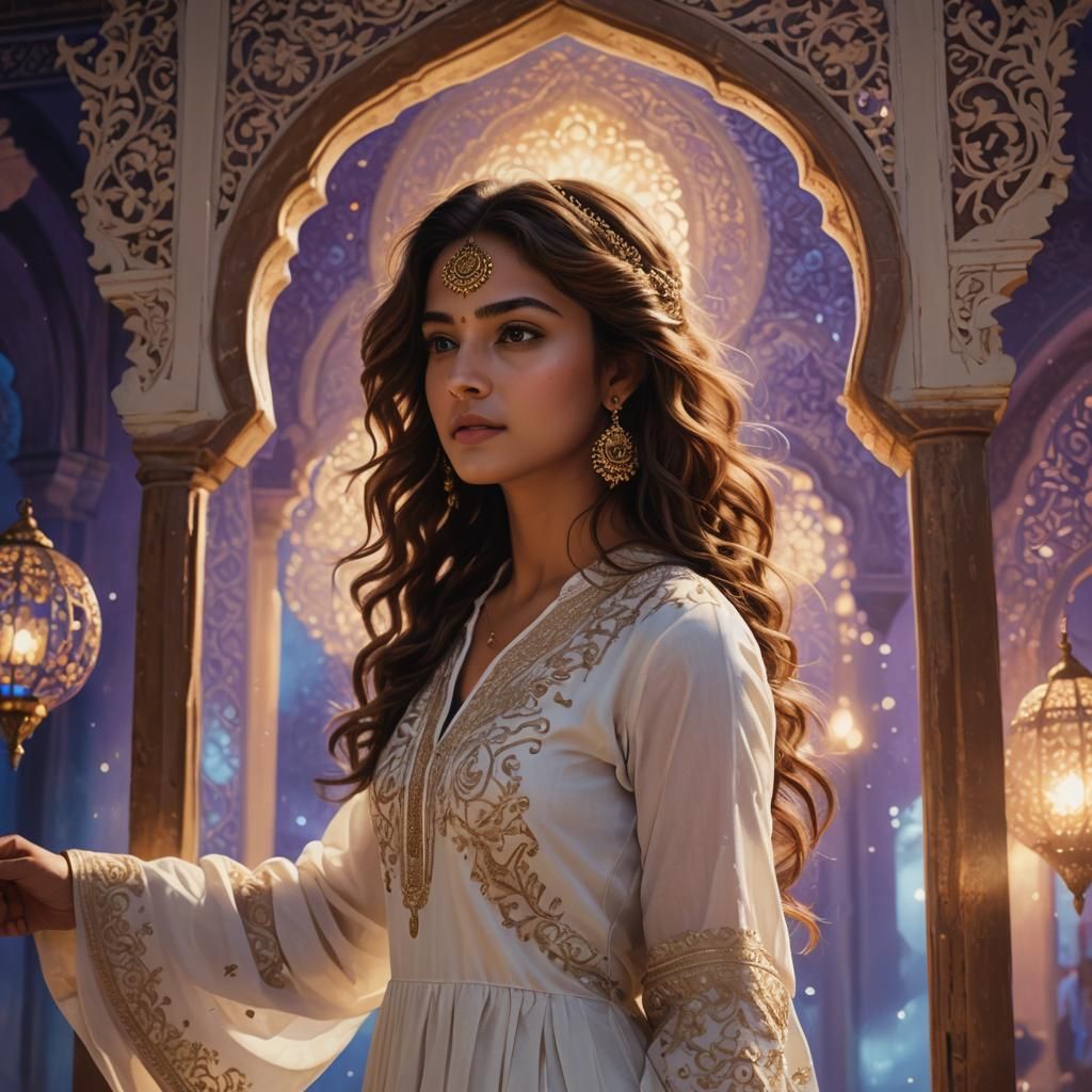 American Girl in Elegant Attire: Fantasy Concept Art