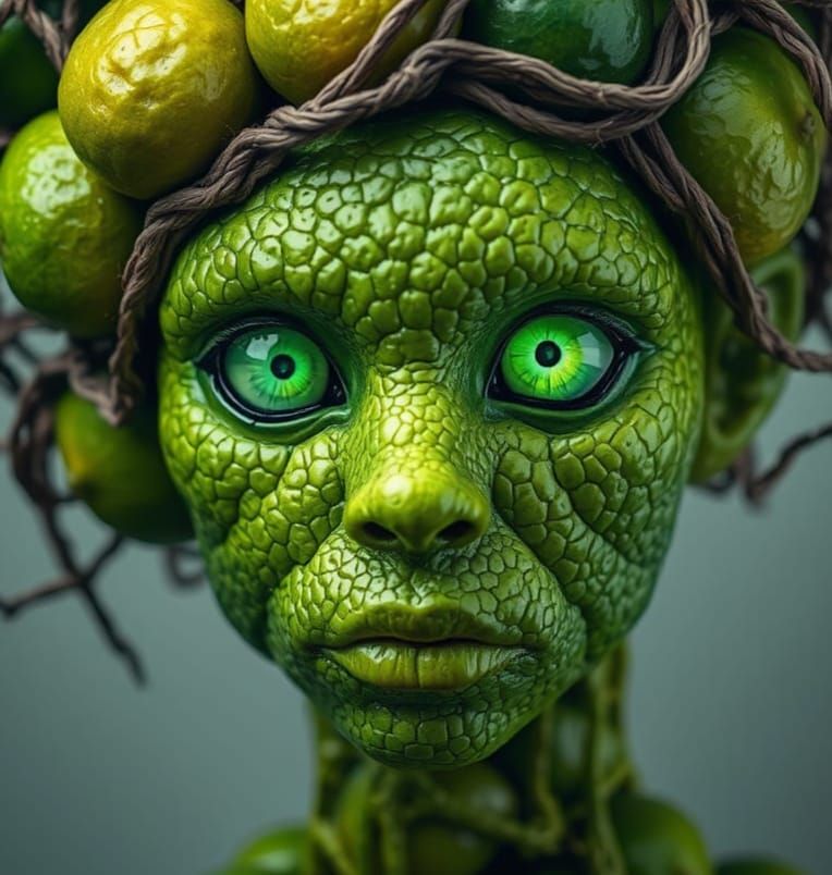 Enigmatic Lime Entity with Emerald Eyes