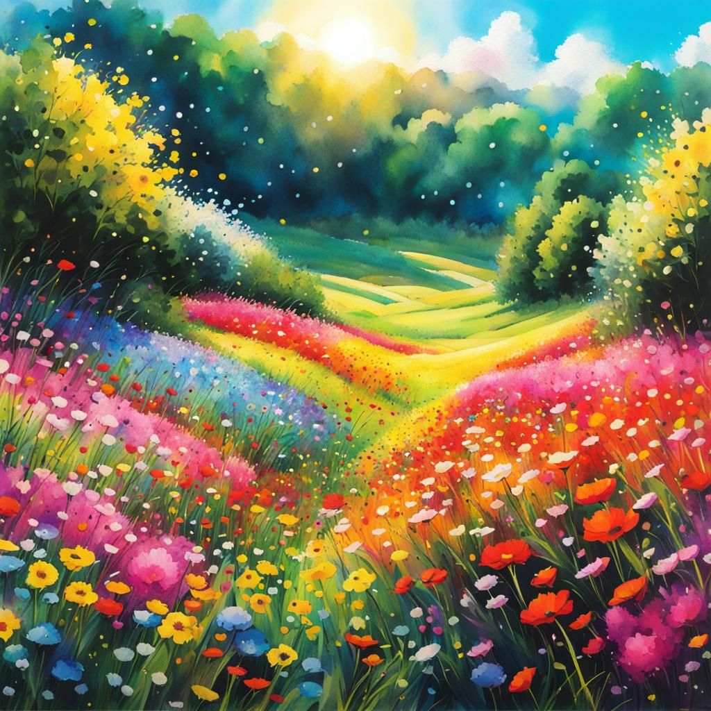 Colourful Flower Field in Ghibli Style