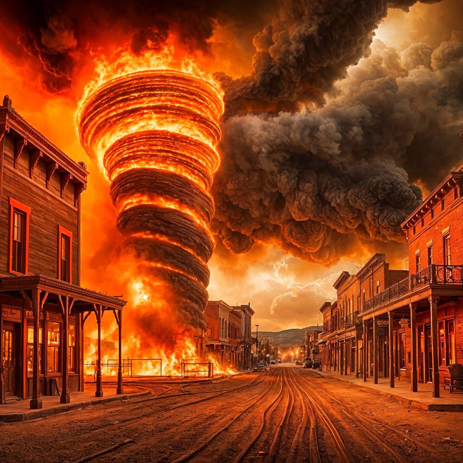 Western Town Inferno in Vivid Color