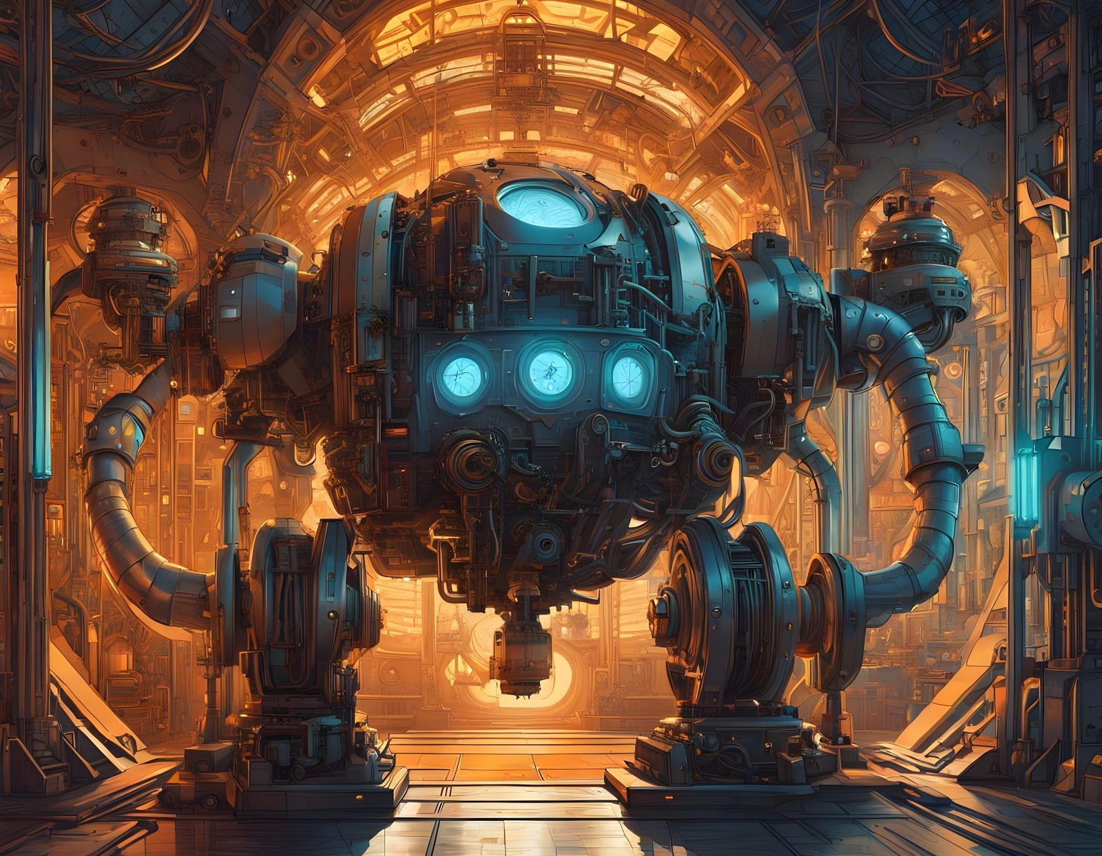 Mechanical Golem in Vintage Storybook Style