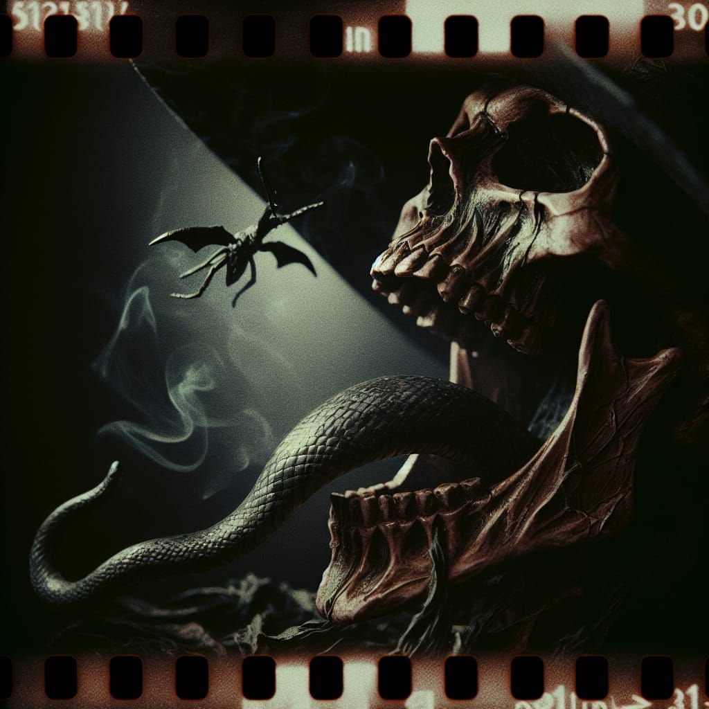 Eerie Witch Skull with Snake Tongue, in Cinematic Style