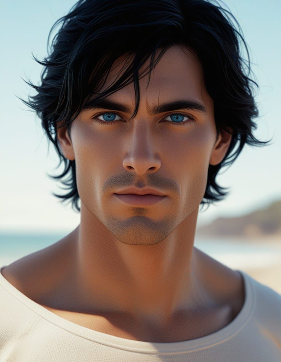Handsome Man on Beach: Fantasy Matte Painting
