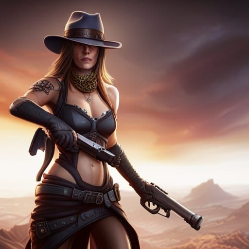 Detailed Gunslinger with Rifles and Handguns