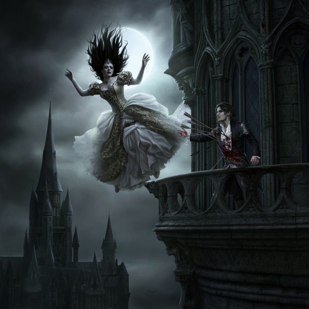 Gothic Tragedy: Woman's Fall from Castle Tower