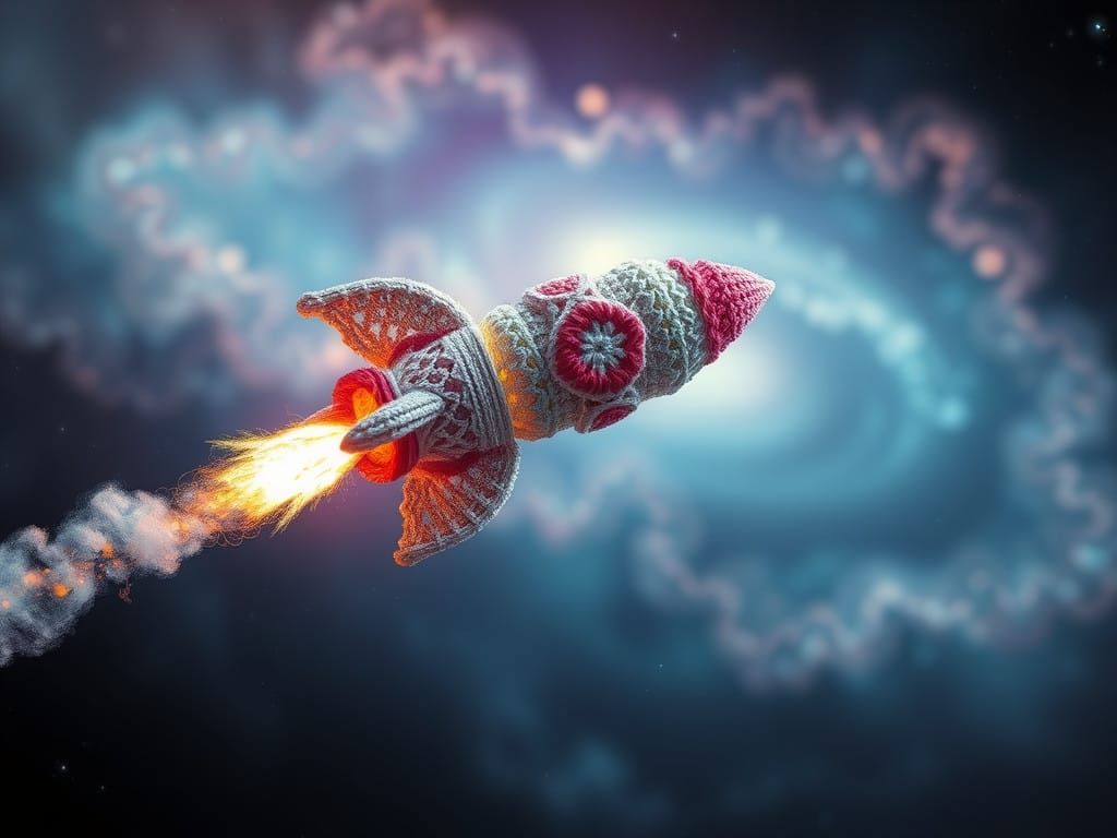 Intricately Crocheted Rocket Ship Soars Through the Cosmos