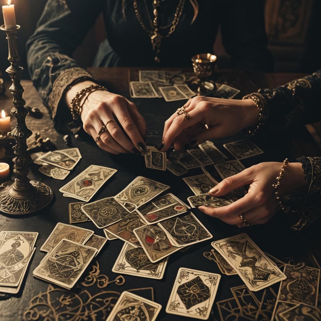 Mystical Tarot Card Shuffling in Dark Academia Style