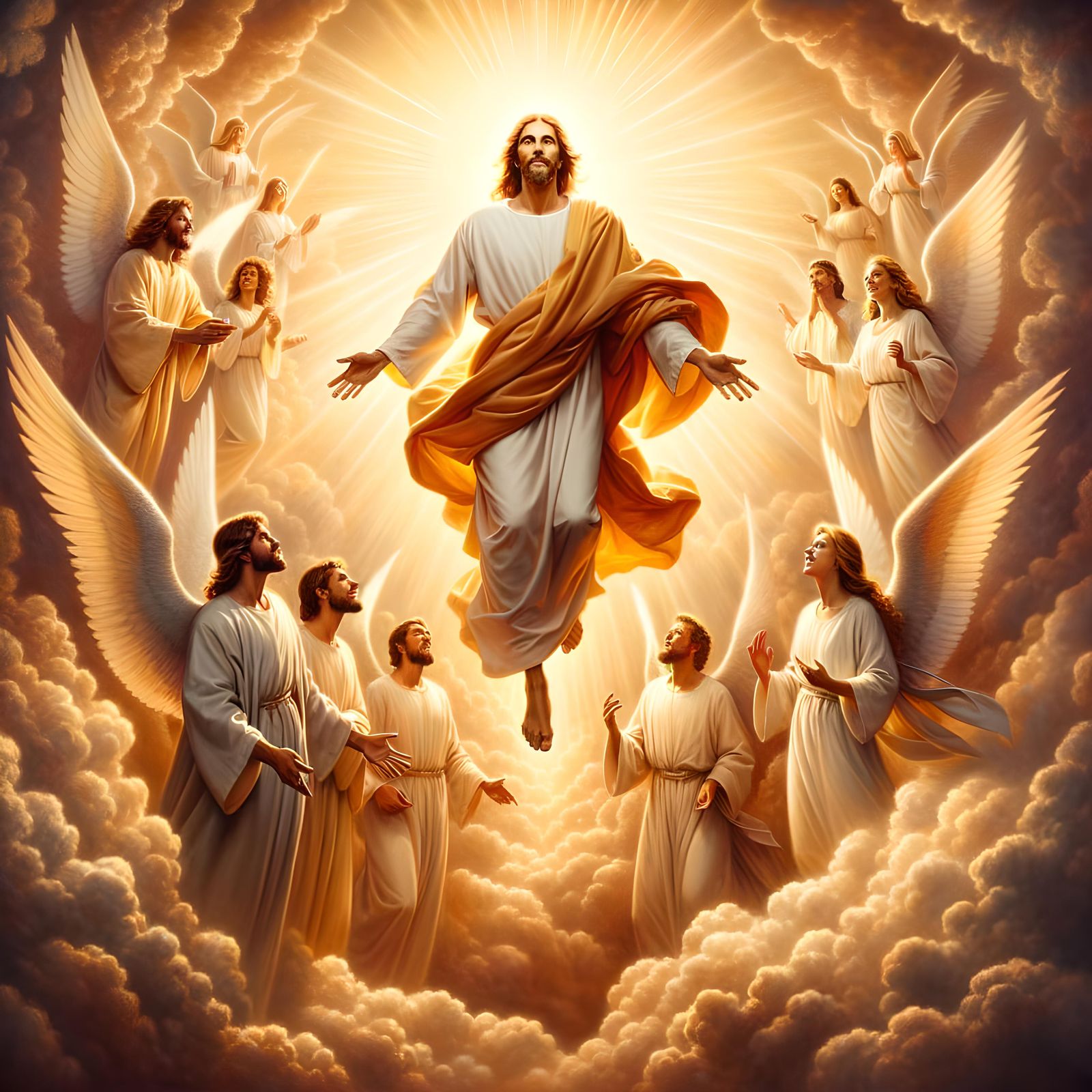 Ascension to Heaven: Religious Figure Surrounded by Angels