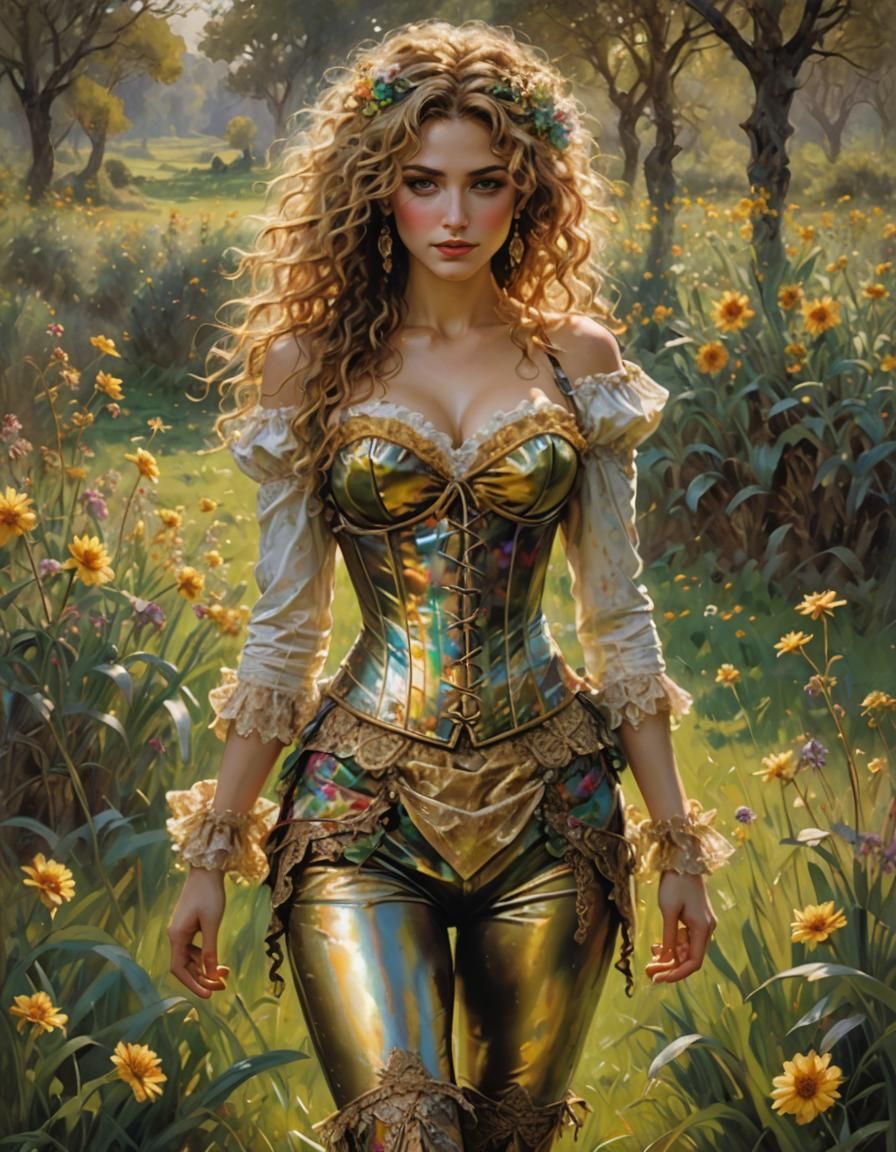 Psychedelic Meadow Portrait in Chiaroscuro Style