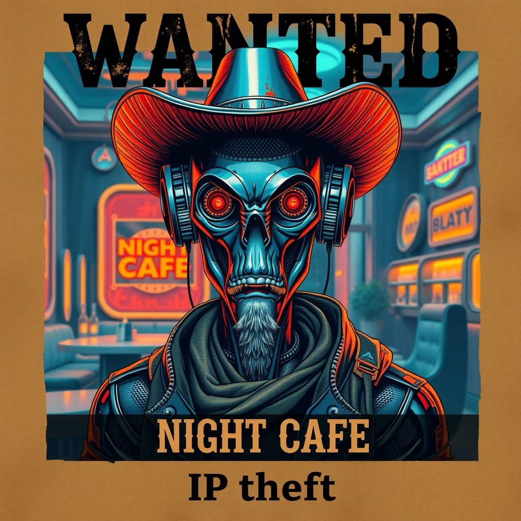 Android Wanted Poster in Retro Sci-Fi Style