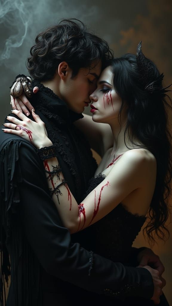 Ethereal Gothic Lovers in Crimson Mist