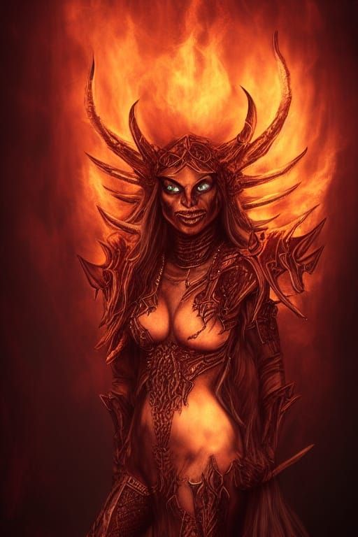 Fiery Daedric Demon Queen Portrait in Armor