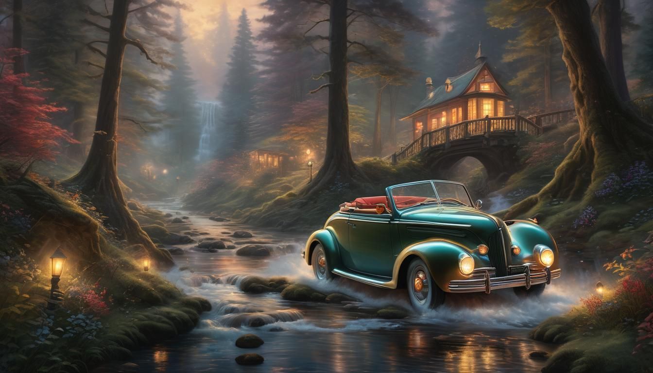 Glowing Hot Rod Speedster in Mystical Forest