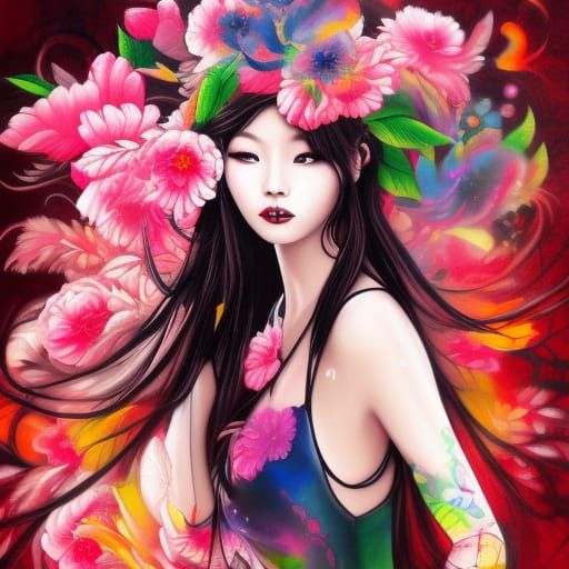 Colorful Chinese Woman in Graffiti Art Style