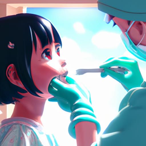 Cute Dentist Exam Illustration in Studio Ghibli Style