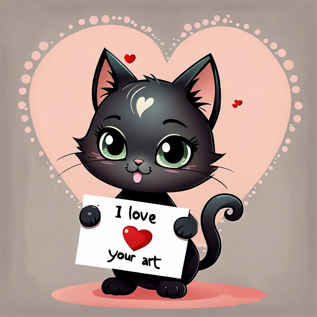 Chibi Black Cat with Artsy Sign