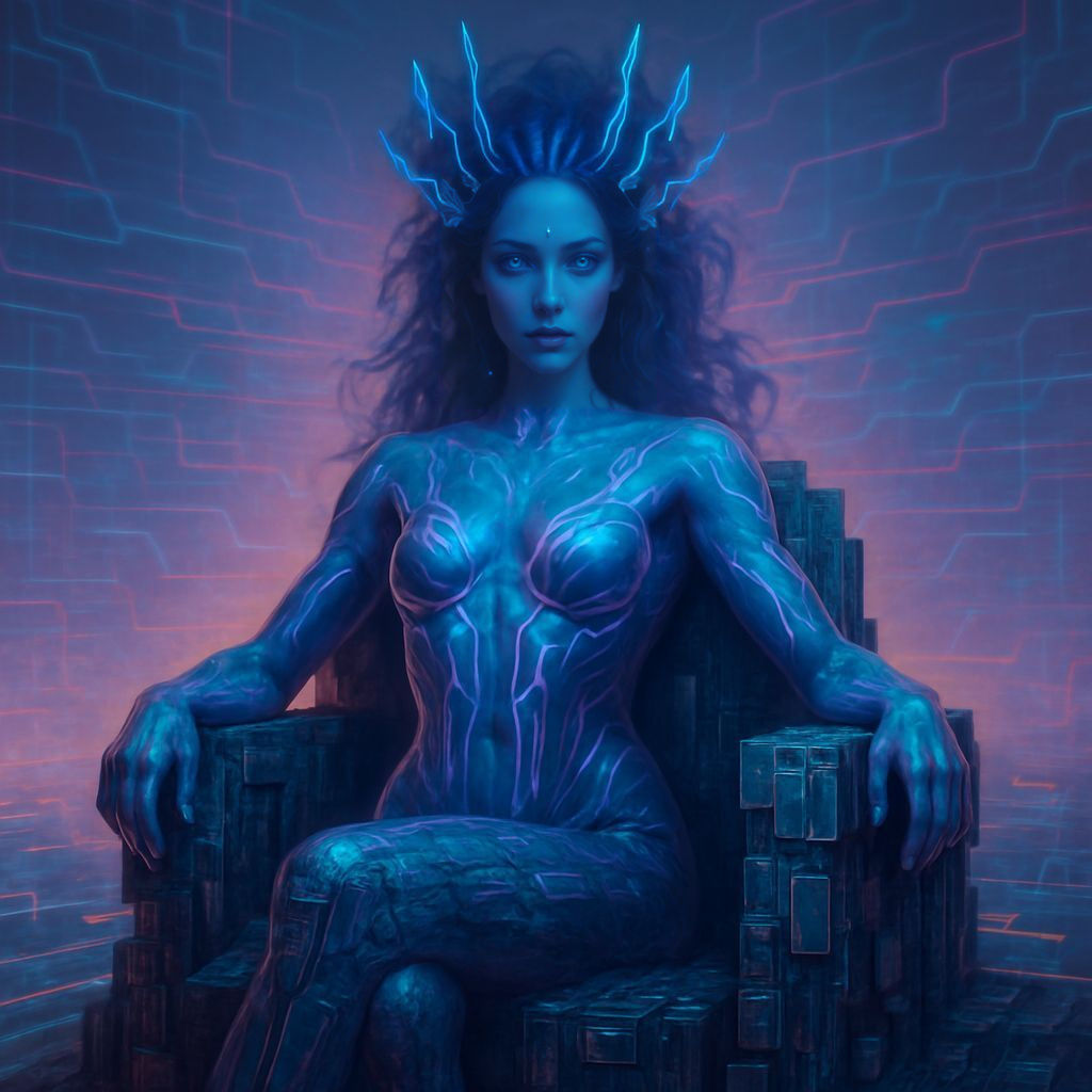 Goddess of the Digital World in Cyberpunk Style