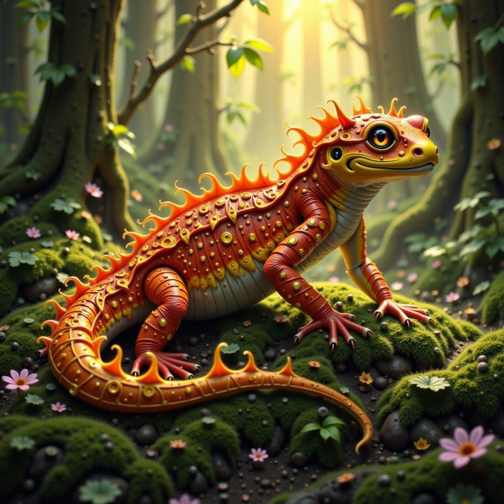 Fire Salamander Portrait in Bold Digital Painting Style