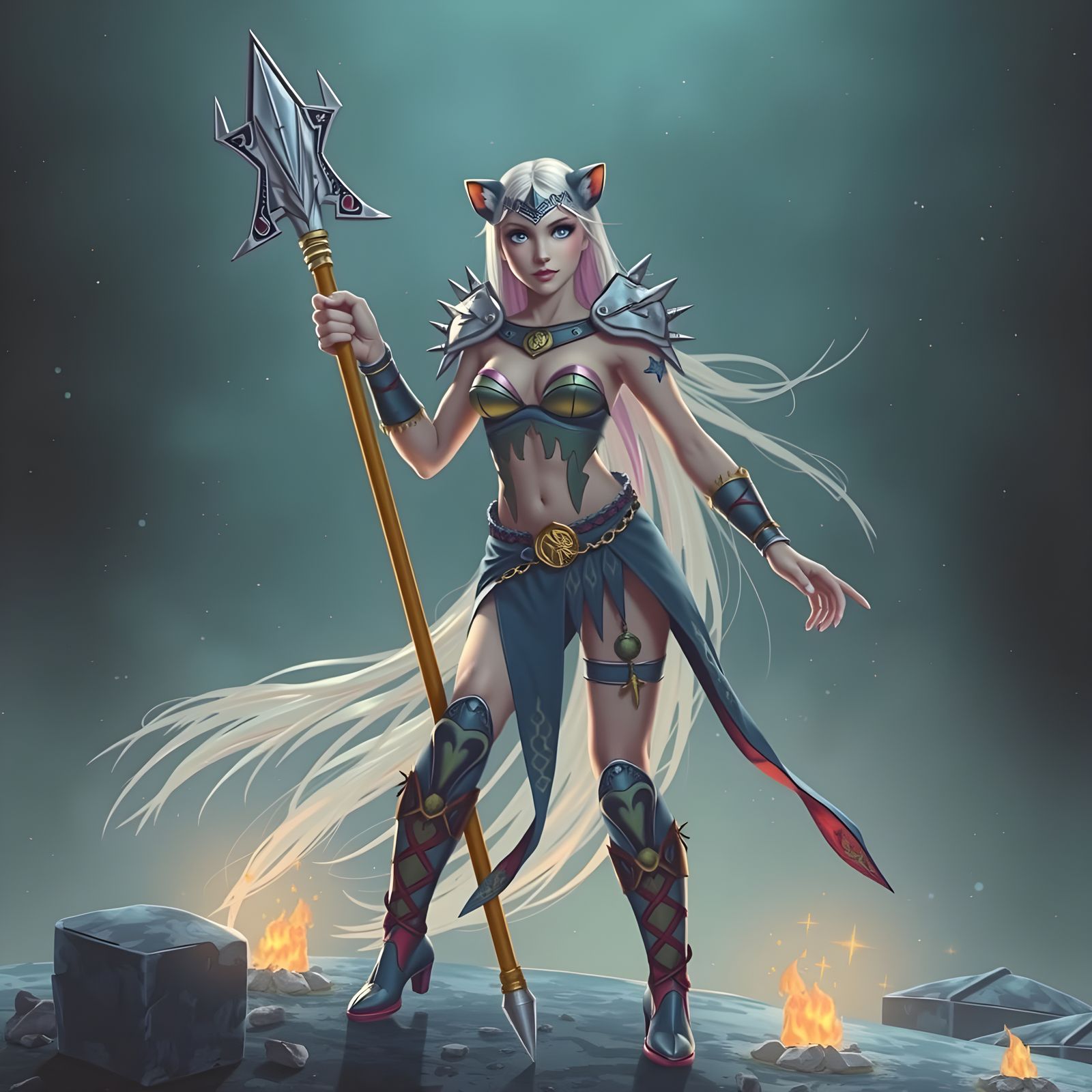 Vibrant Pink Panther Warrior Princess in Whimsical Dark Fore...