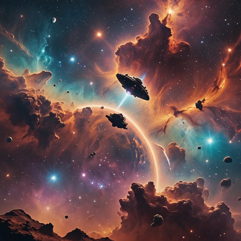 Spaceship Drifting Through a Cosmic Nebula