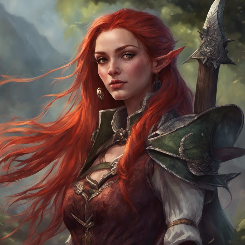 Elf Ranger Portrait in DnD Art Style